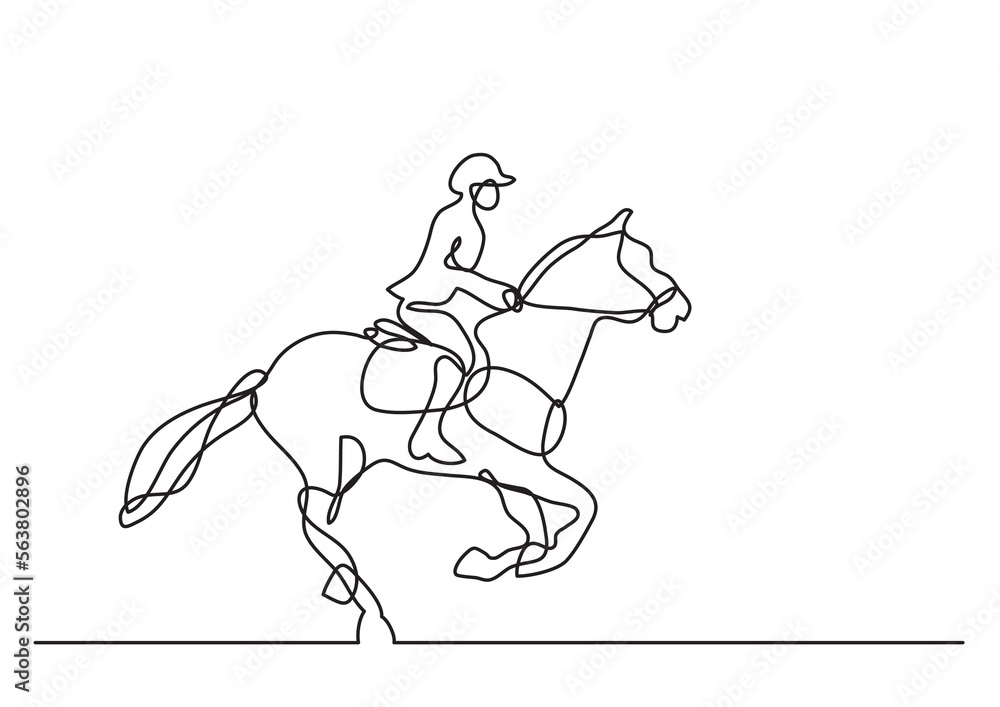 continuous line drawing vector illustration with FULLY EDITABLE STROKE of jockey riding horse continuous line drawing vector illustration with FULLY EDITABLE STROKE of jockey riding horse