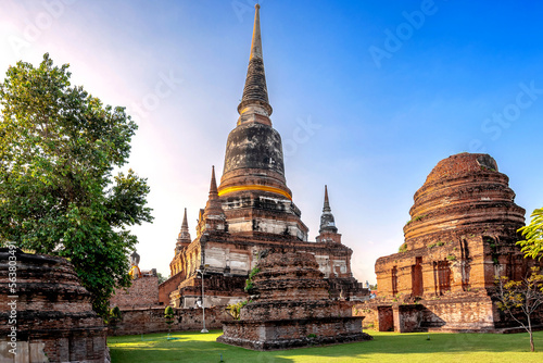 Historical Architecture, Wat Yai Chai Mongkol the old temple in Ayutthaya province Thailand photo