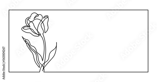 continuous line drawing vector illustration with FULLY EDITABLE STROKE - of one tulip flower invitation card design