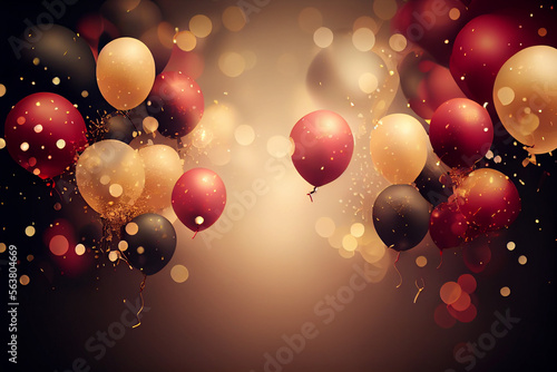 Festlicher Hintergrund mit Luftballons und Konfetti mit unscharfen Hintergrund und Bokeh Lichter - Generative Ai