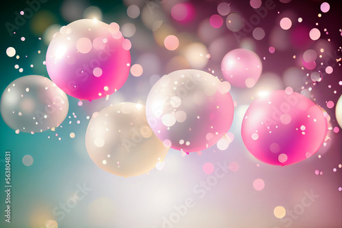 Festlicher Hintergrund mit Luftballons und Konfetti mit unscharfen Hintergrund und Bokeh Lichter - Generative Ai