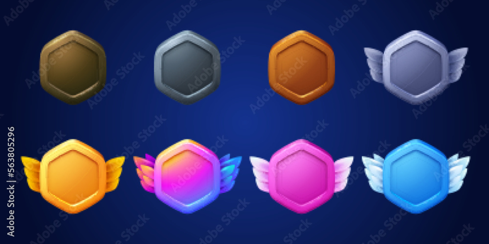 Grafika wektorowa Stock Game badges, buttons in hexagon frame with