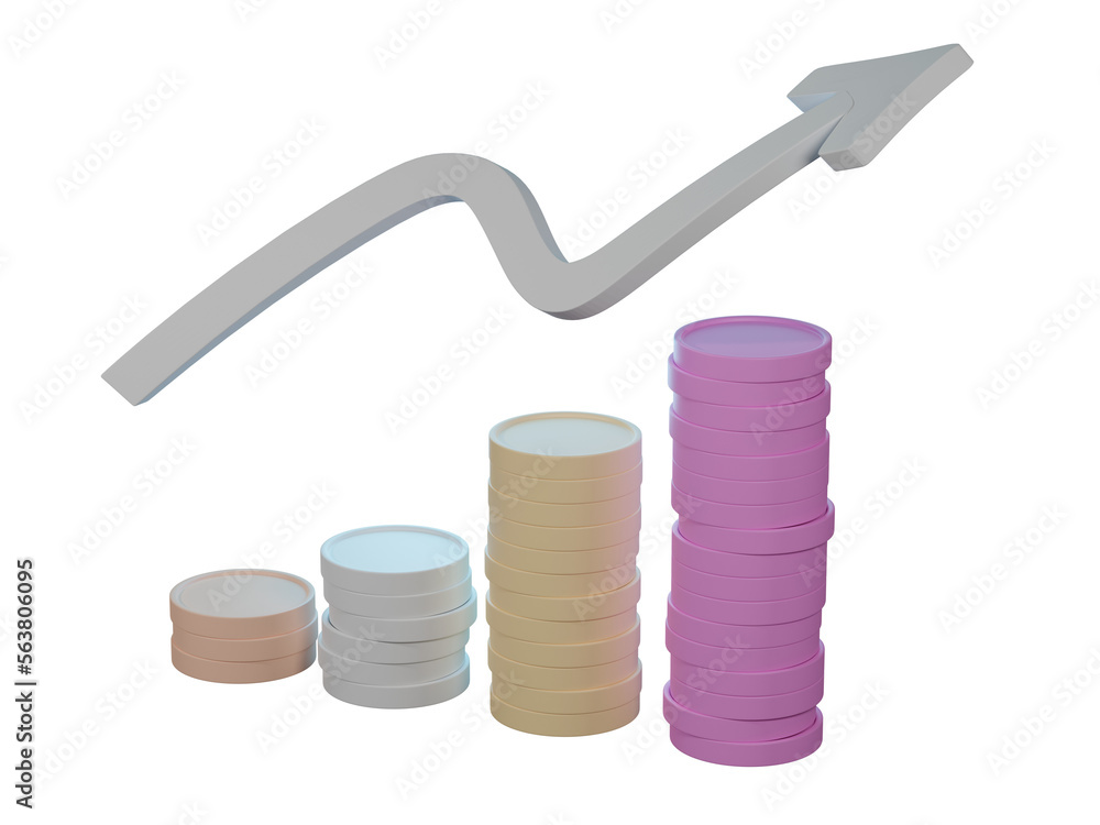 coins and graph 3d png transparent business graph Financial of arrow up ...