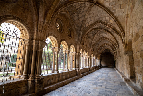 Corridor of the cloister of the monastery of the Santa Tecla Cathedral in Tarragona  Catalonia  Spain