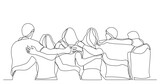 continuous line drawing vector illustration with FULLY EDITABLE STROKE of group of men and women standing together showing their friendship