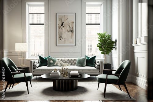 american style design living room minimalist modern. Generative AI © Putrasatria