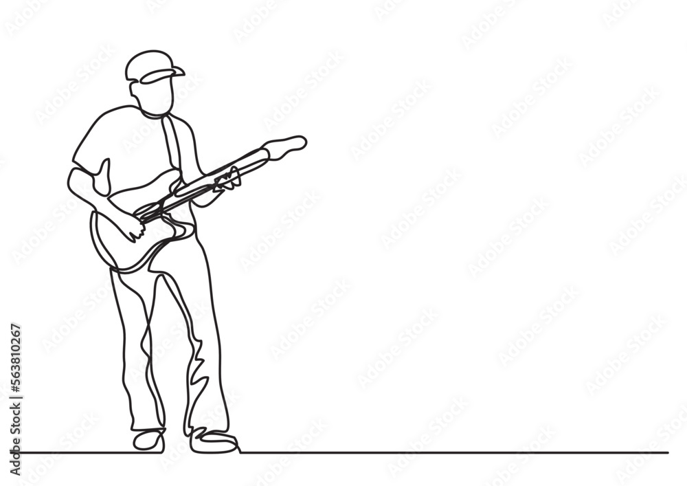 continuous line drawing vector illustration with FULLY EDITABLE STROKE of playing guitarist continuous line drawing vector illustration with FULLY EDITABLE STROKE of playing guitarist