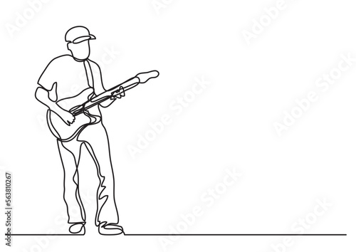 continuous line drawing vector illustration with FULLY EDITABLE STROKE of playing guitarist