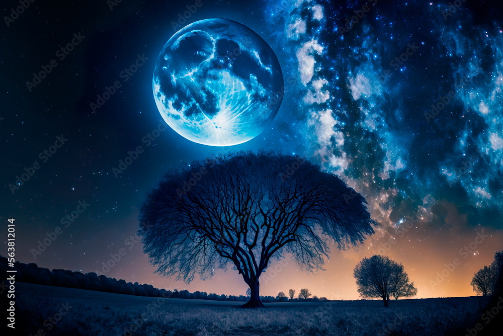 Night sky with a huge moon, a beautiful digital image. Generative AI Night sky with a huge moon, a beautiful digital image. Generative AI