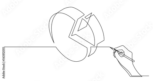 continuous line drawing vector illustration with FULLY EDITABLE STROKE of business concept sketch of 3D pie chart