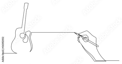 continuous line drawing vector illustration with FULLY EDITABLE STROKE of business concept sketch of acoustic guitar 3