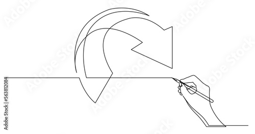 continuous line drawing vector illustration with FULLY EDITABLE STROKE of business concept sketch of arrow 8