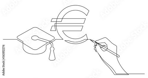 continuous line drawing vector illustration with FULLY EDITABLE STROKE of business concept sketch of cost of education in euro