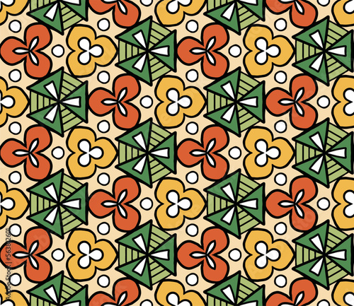Geometric ethnic pattern seamless flower color oriental. seamless pattern. Design for fabric, curtain,yellow background, carpet, wallpaper, clothing, wrapping, Batik, fabric,Vector illustration.