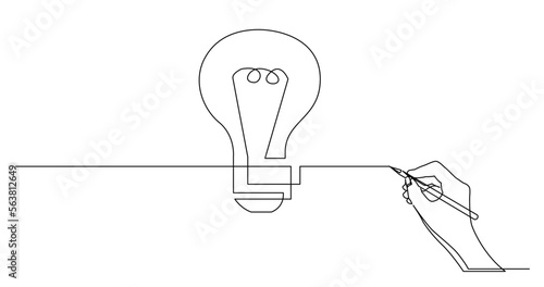 continuous line drawing vector illustration with FULLY EDITABLE STROKE of business concept sketch of light bulb