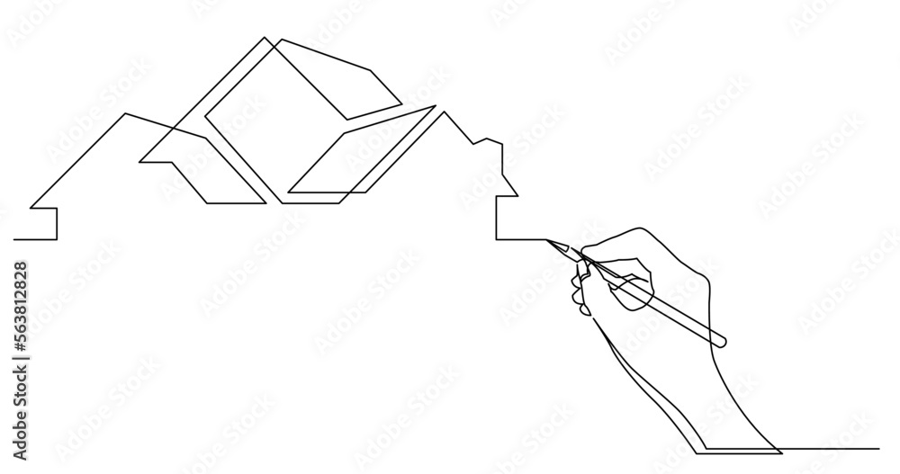 continuous line drawing vector illustration with FULLY EDITABLE STROKE of business concept sketch of real estate agency