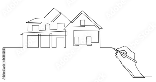 continuous line drawing vector illustration with FULLY EDITABLE STROKE of business concept sketch of residential house