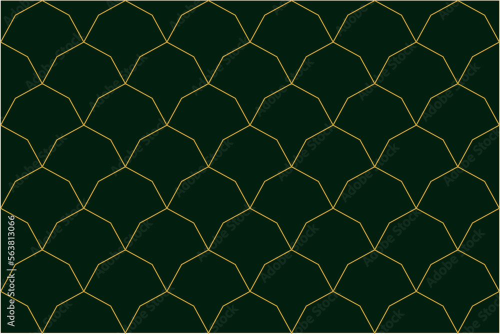 Naklejka premium Modern simple geometric vector seamless pattern with golden line texture on green background