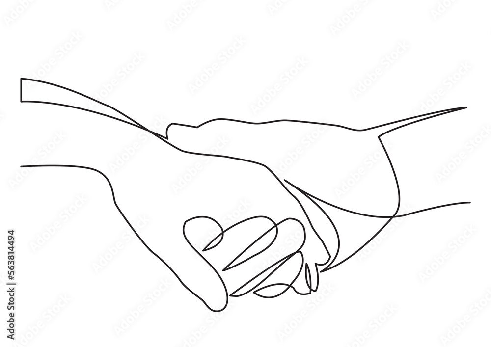 continuous line drawing vector illustration with FULLY EDITABLE STROKE of holding hands together