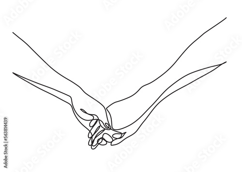 continuous line drawing vector illustration with FULLY EDITABLE STROKE of hands holding together