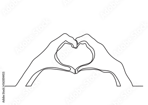 continuous line drawing vector illustration with FULLY EDITABLE STROKE of hands showing love sign