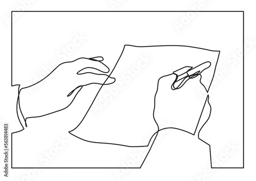 continuous line drawing vector illustration with FULLY EDITABLE STROKE of hands writing