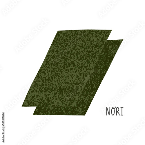 Dried nori seaweed sheets. Traditional asian cuisine ingredient. Vector illustration.