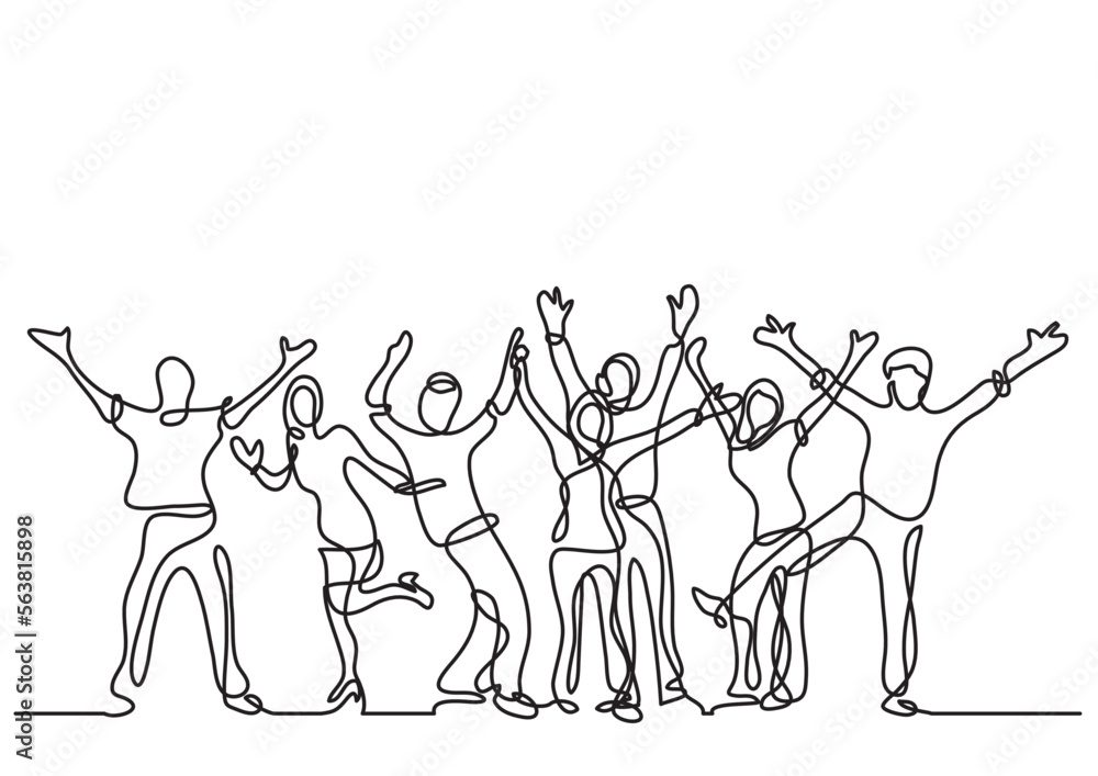 continuous line drawing vector illustration with FULLY EDITABLE STROKE of happy cheerful crowd of people continuous line drawing vector illustration with FULLY EDITABLE STROKE of happy cheerful crowd of people