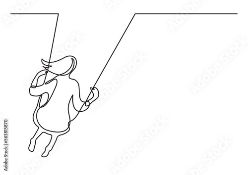continuous line drawing vector illustration with FULLY EDITABLE STROKE of girl swinging on swing photo