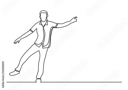continuous line drawing vector illustration with FULLY EDITABLE STROKE of happy walking man