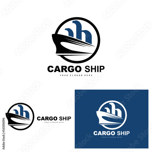 Cargo Ship Logo, Fast Cargo Ship Vector, Sailboat, Design For Ship Manufacturing Company, Waterway Sailing, Marine Vehicles, Transport, Logistics