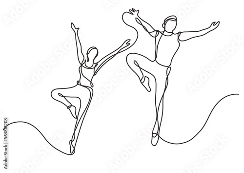 continuous line drawing vector illustration with FULLY EDITABLE STROKE of two ballet dancers