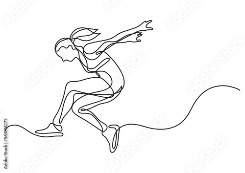 continuous line drawing vector illustration with FULLY EDITABLE STROKE of woman athlete moving