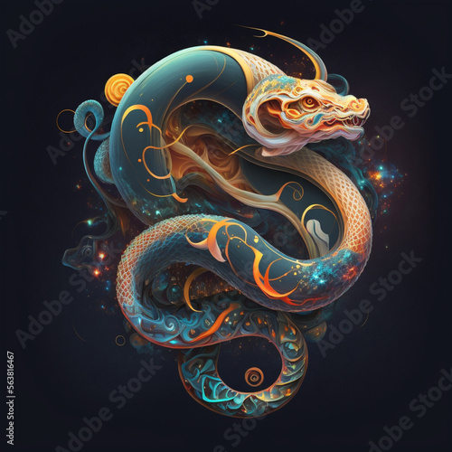 zodiac animal set, Chinese zodiac, Astrological signs, abstract horoscope. Chinese new year animals, snake, small dragon by Generative AI