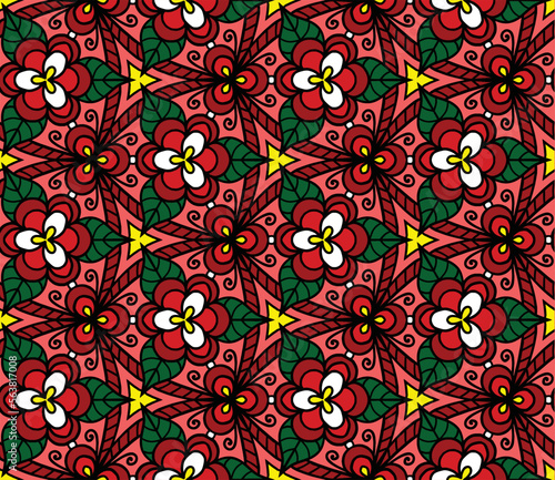 Geometric ethnic pattern seamless flower color oriental. seamless pattern. Design for fabric, curtain,red background, carpet, wallpaper, clothing, wrapping, Batik, fabric,Vector illustration.