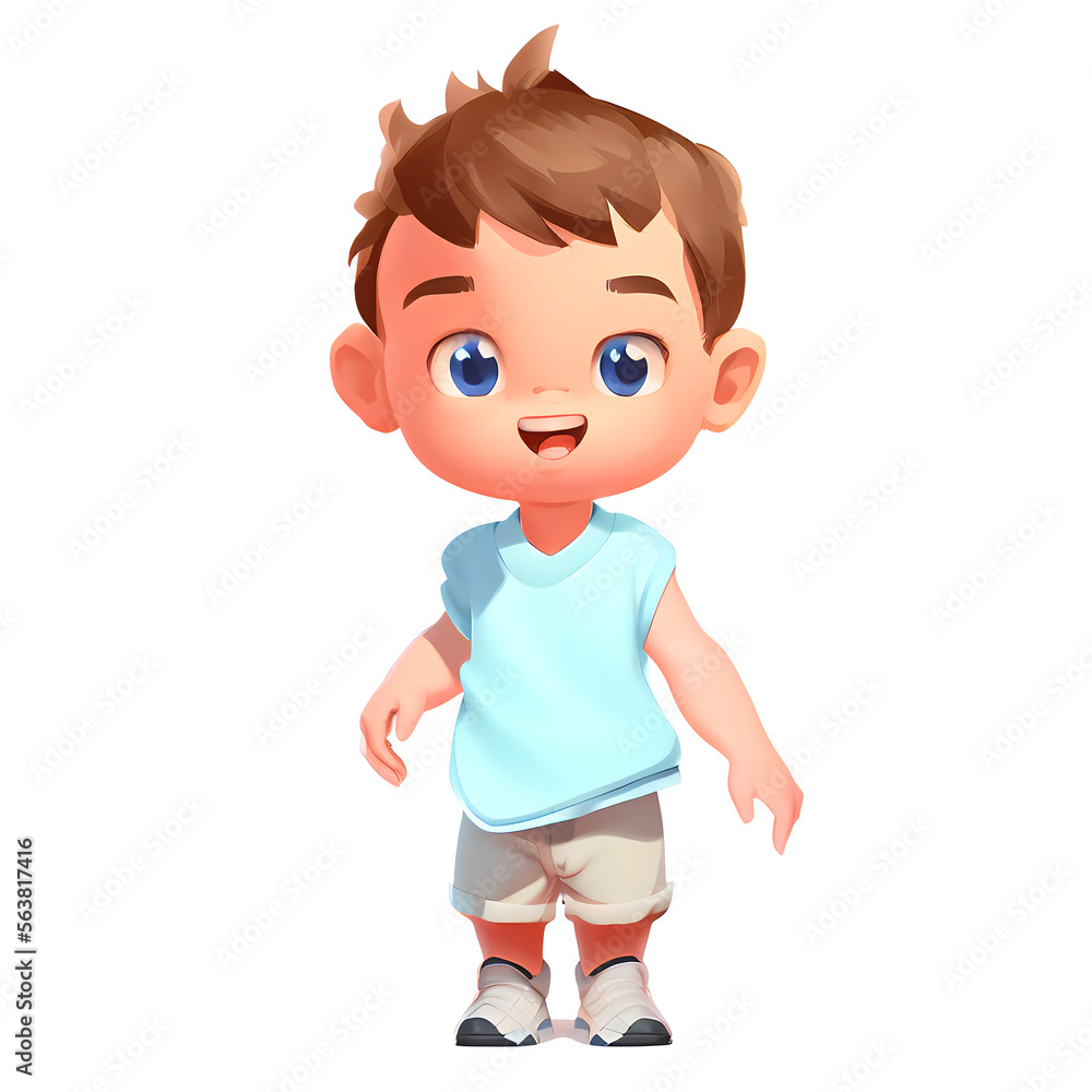 Cute cartoon little boy in blue shirt. . AI Cute cartoon little boy in blue shirt. . AI