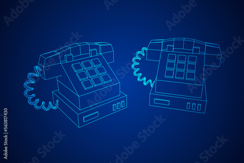 Old retro landline telephone. Wireframe vector