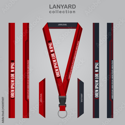 Black red and red black line lanyard templates set. for all company