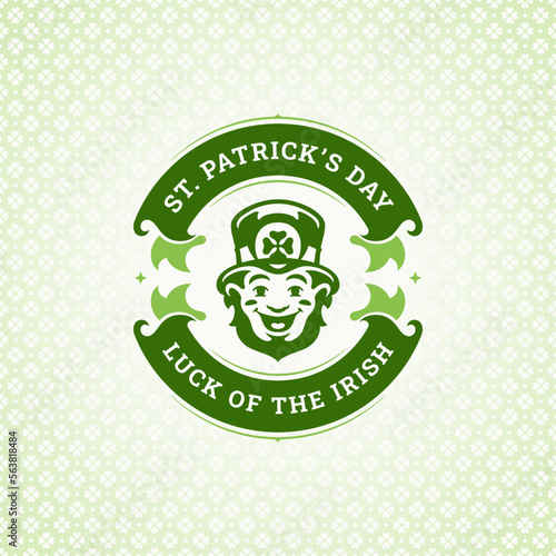 St Patrick's Day smiling troll Irish holiday vintage greeting card typography template vector
