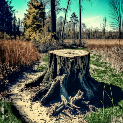 stump in the forest trail, nature preserve Fototapet