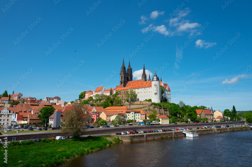 12.05.2022 view of the Albrechtsburg castle and the Meissen Cathedral. Meissen, Saxony, Germany