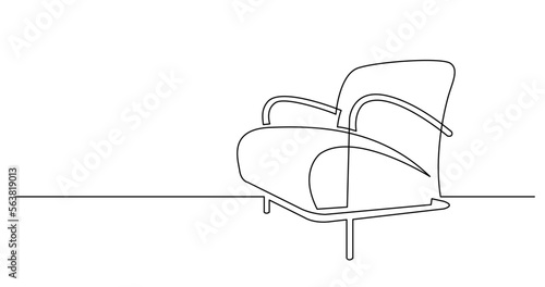 continuous line drawing vector illustration with FULLY EDITABLE STROKE of elegant modern armchair