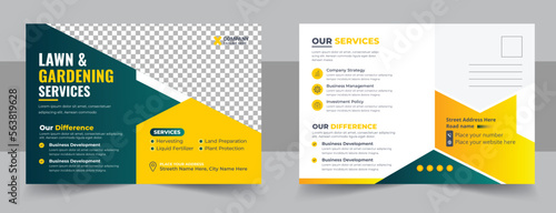 Lawn Mower Garden or Landscaping Service Postcard Template or Agro Firm Eddm Postcard Design, every door direct mail landscaping lawn care postcard, lawn care Service postcard flyer template
