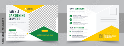 Lawn Mower Garden or Landscaping Service Postcard Template or Agro Firm Eddm Postcard Design, every door direct mail landscaping lawn care postcard, best lawn care Service postcard flyer design