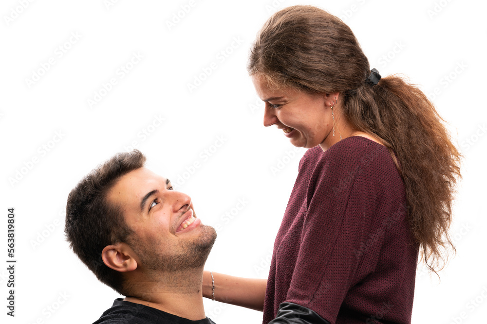 Close-up of boyfriend looking at girlfriend with cheerful expression Close-up of boyfriend looking at girlfriend with cheerful expression