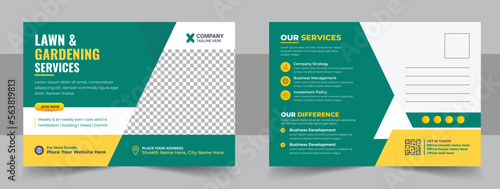 Lawn Mower Garden or Landscaping Service Postcard Template or Agro Firm Eddm Postcard Design, every door direct mail landscaping lawn care postcard, best lawn care Service postcard flyer design