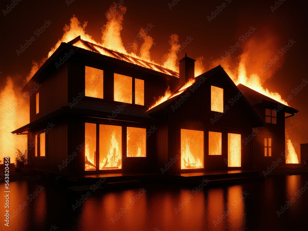 A fire in a country house. Generative AI A fire in a country house. Generative AI