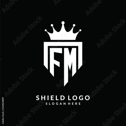 Letter FM logo monogram emblem style with crown shape design template