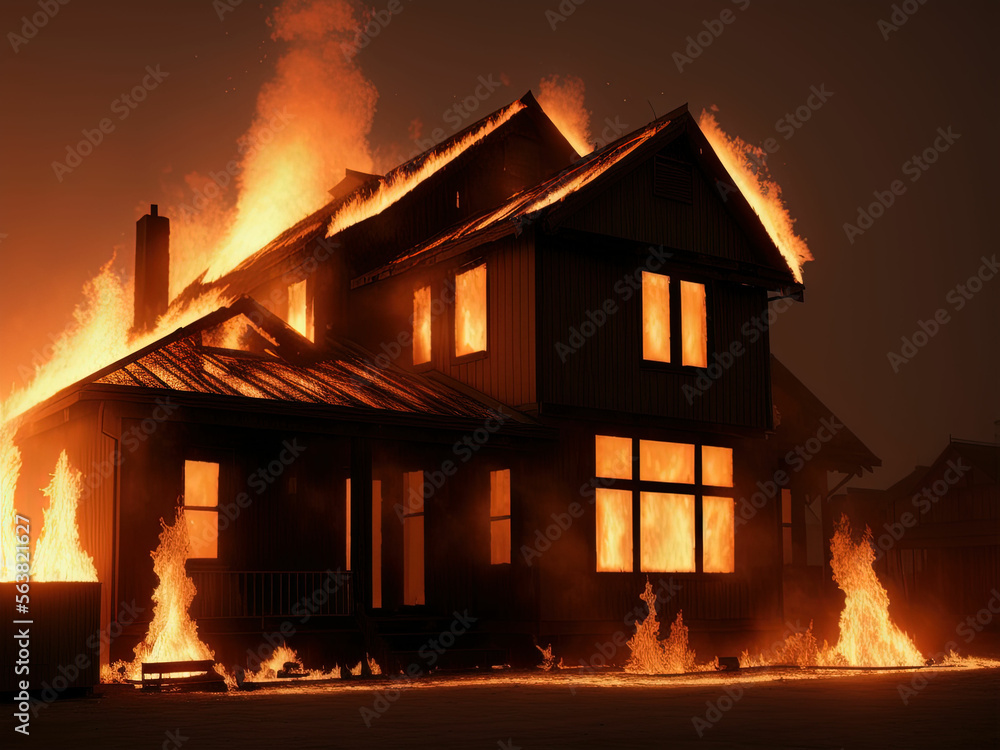 A fire in a country house. Generative AI