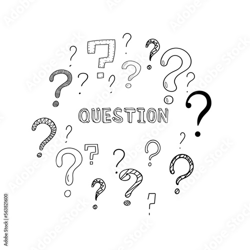 Hand-drawn set of doodle question marks